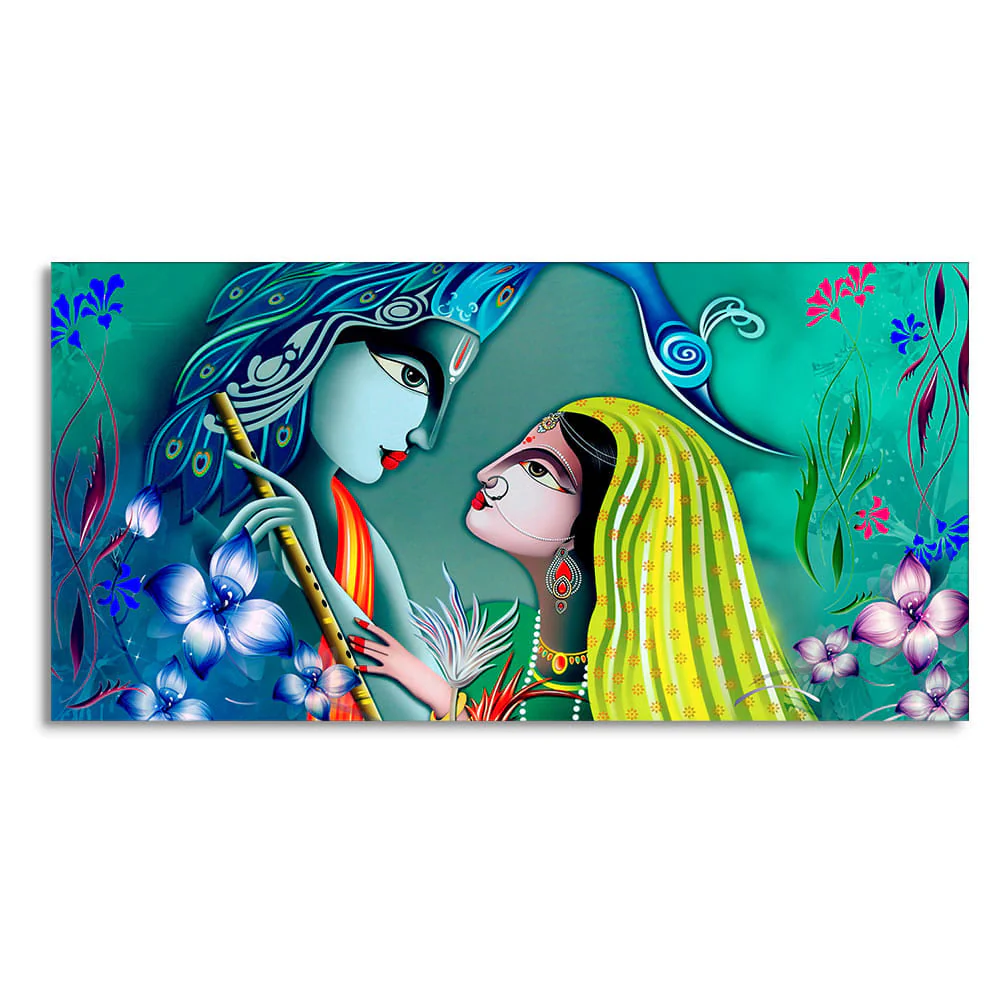 Beautiful Radha Krishna in Garden Canvas Wall Painting - Image 4