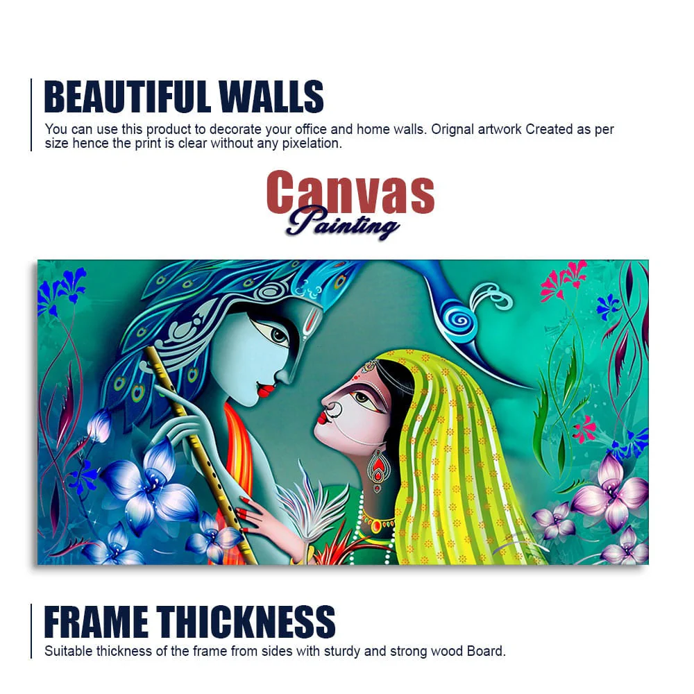Beautiful Radha Krishna in Garden Canvas Wall Painting - Image 6