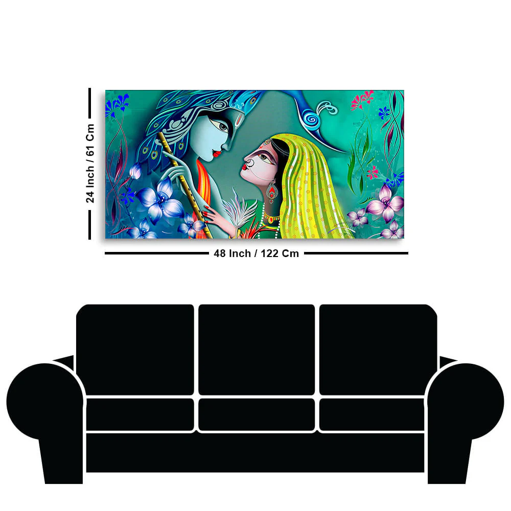 Beautiful Radha Krishna in Garden Canvas Wall Painting - Image 7