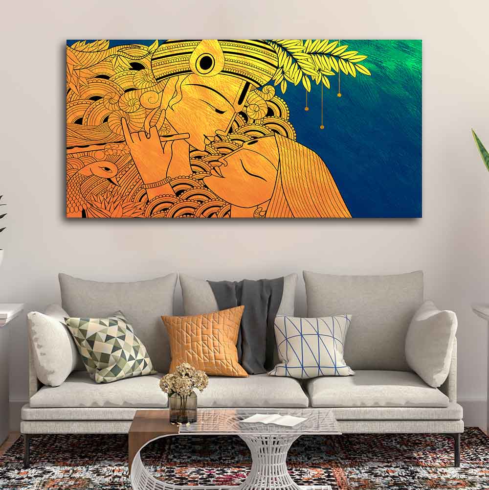 Beautiful Radha Krishna Modern Art Wall Painting - Image 4