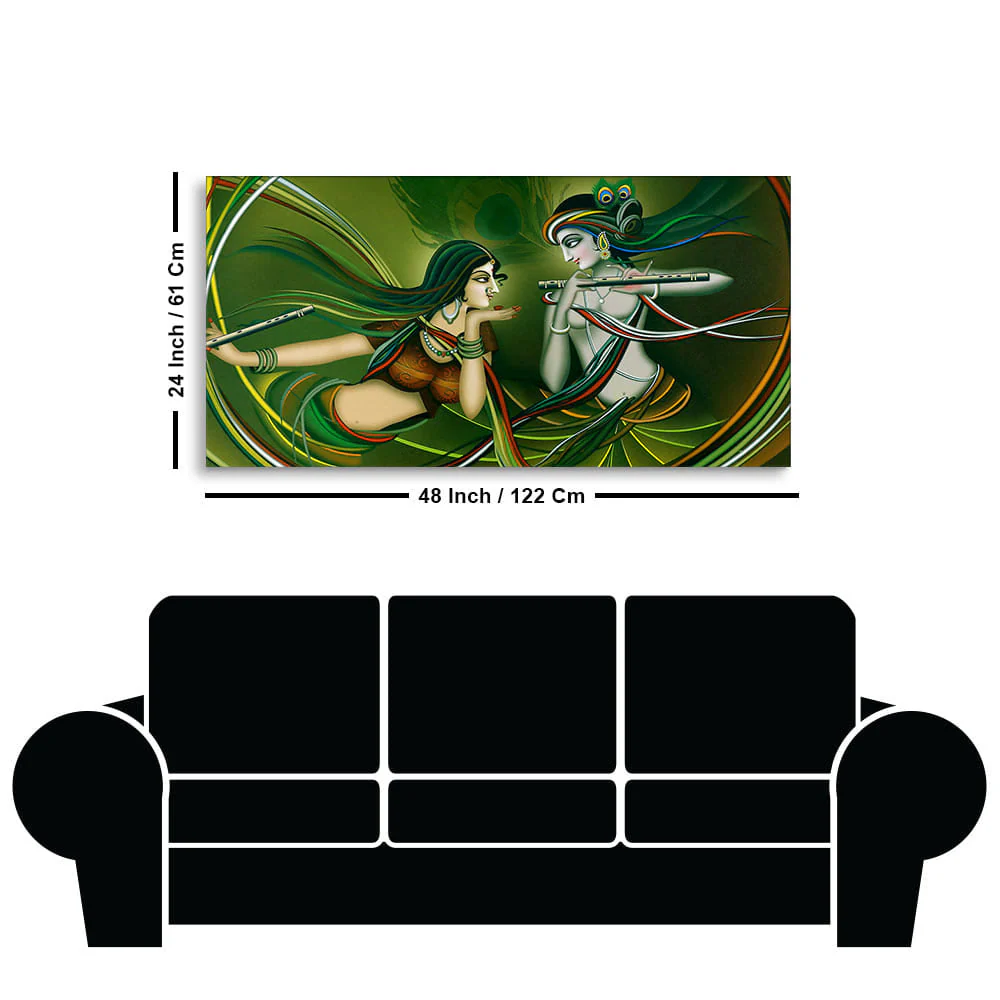 Beautiful Radha Krishna Playing with Flute Canvas Wall Painting - Image 7