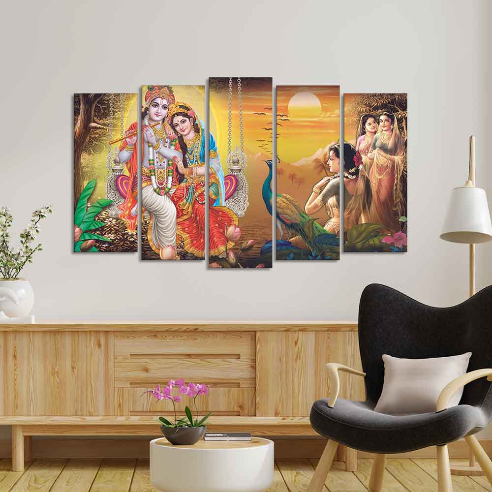 Beautiful Radha Krishna Premium Wall Painting Set of Five Pieces - Image 2