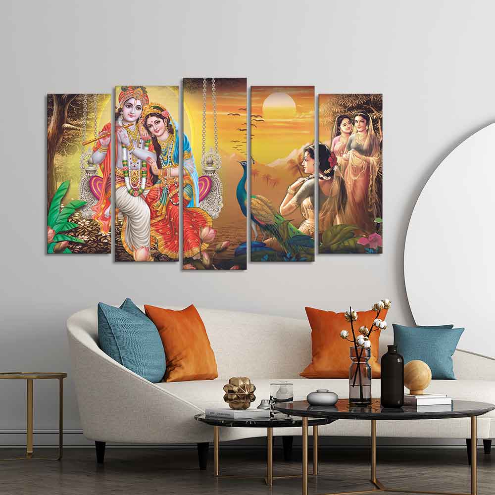 Beautiful Radha Krishna Premium Wall Painting Set of Five Pieces - Image 3