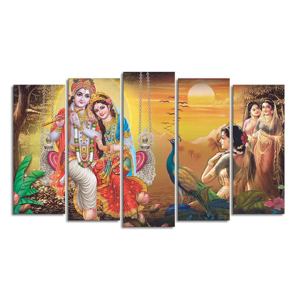 Beautiful Radha Krishna Premium Wall Painting Set of Five Pieces - Image 4