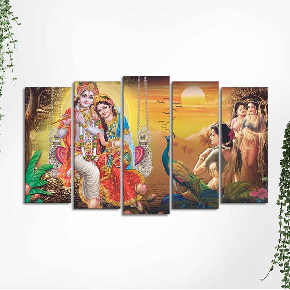 Beautiful Radha Krishna Premium Wall Painting Set of Five Pieces - Image 5