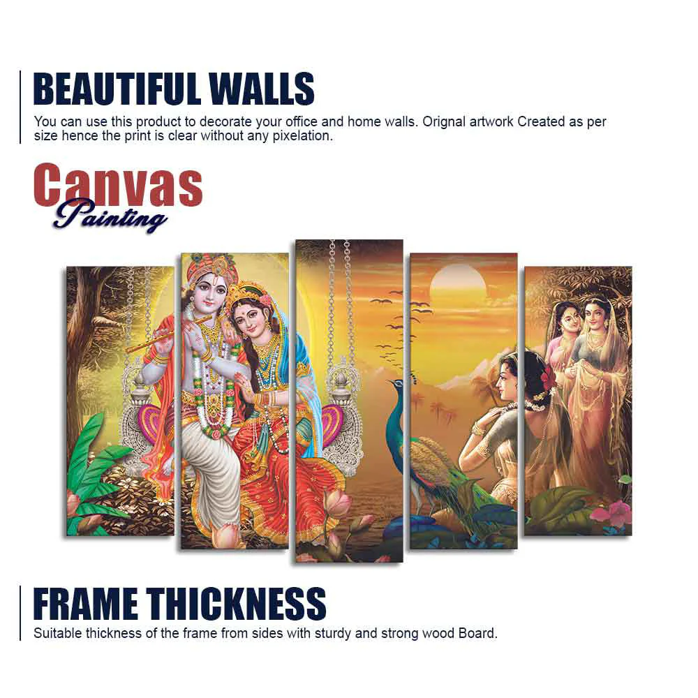 Beautiful Radha Krishna Premium Wall Painting Set of Five Pieces - Image 6
