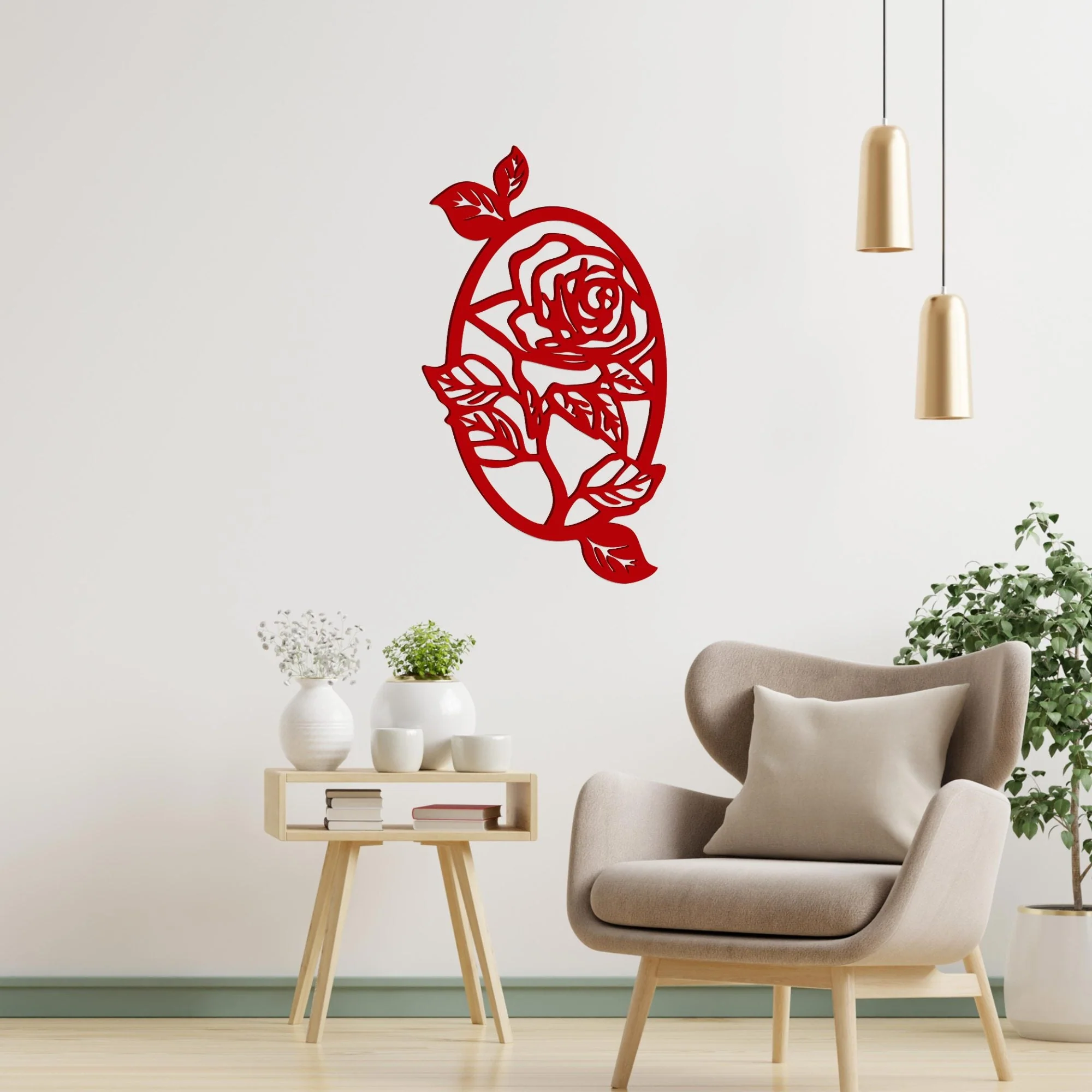 Beautiful Red Rose in Oval Shape Design Premium Quality Wooden Wall Hanging - Image 2