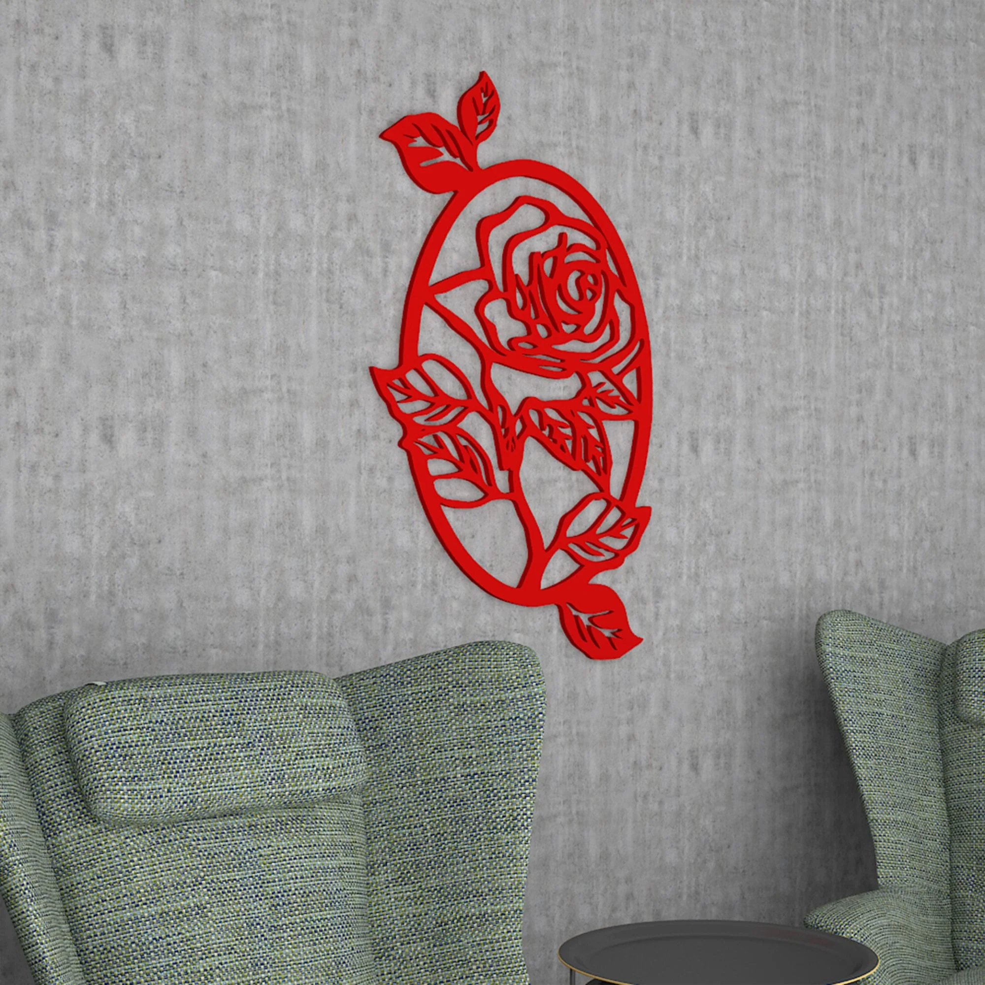 Beautiful Red Rose in Oval Shape Design Premium Quality Wooden Wall Hanging - Image 3