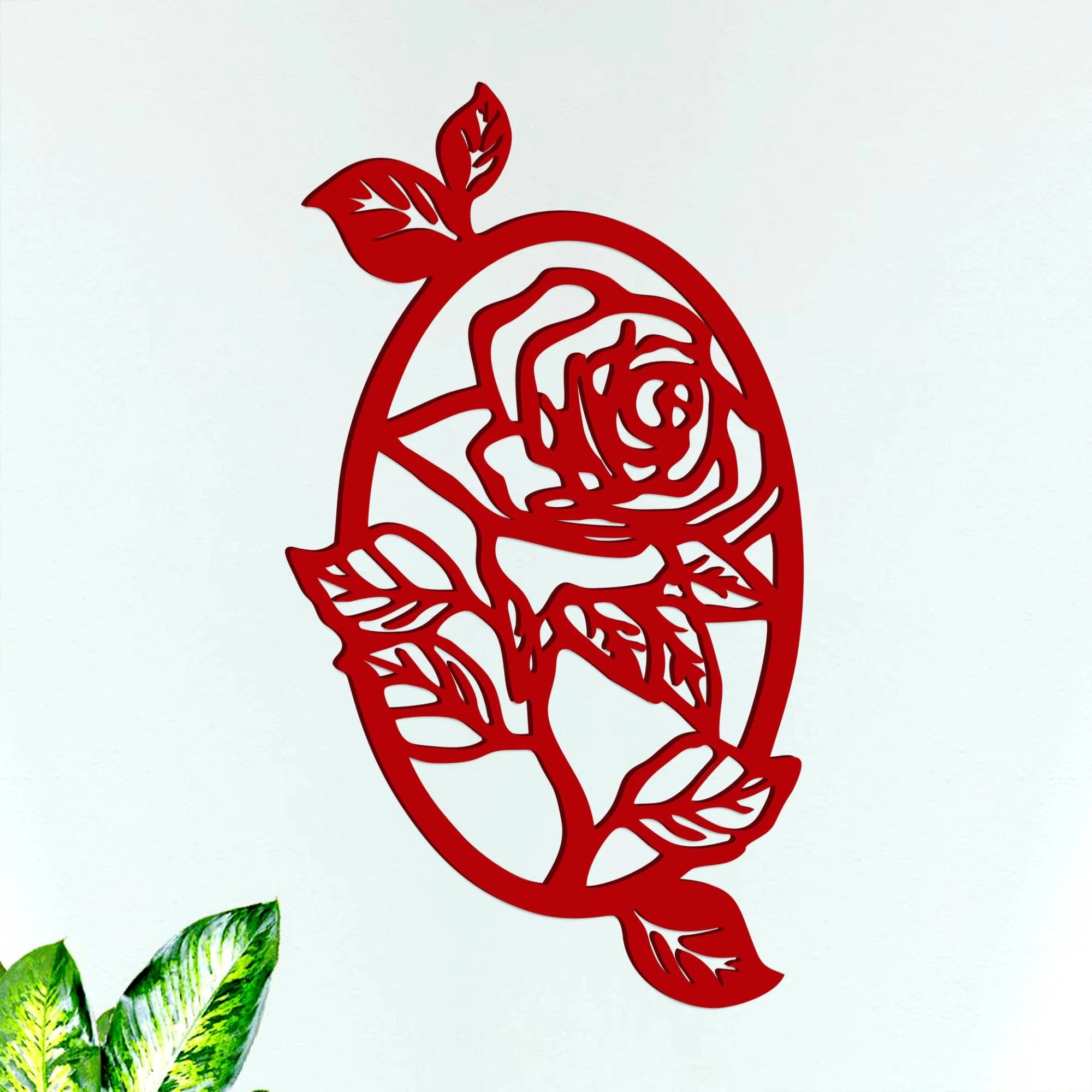 Beautiful Red Rose in Oval Shape Design Premium Quality Wooden Wall Hanging - Image 4