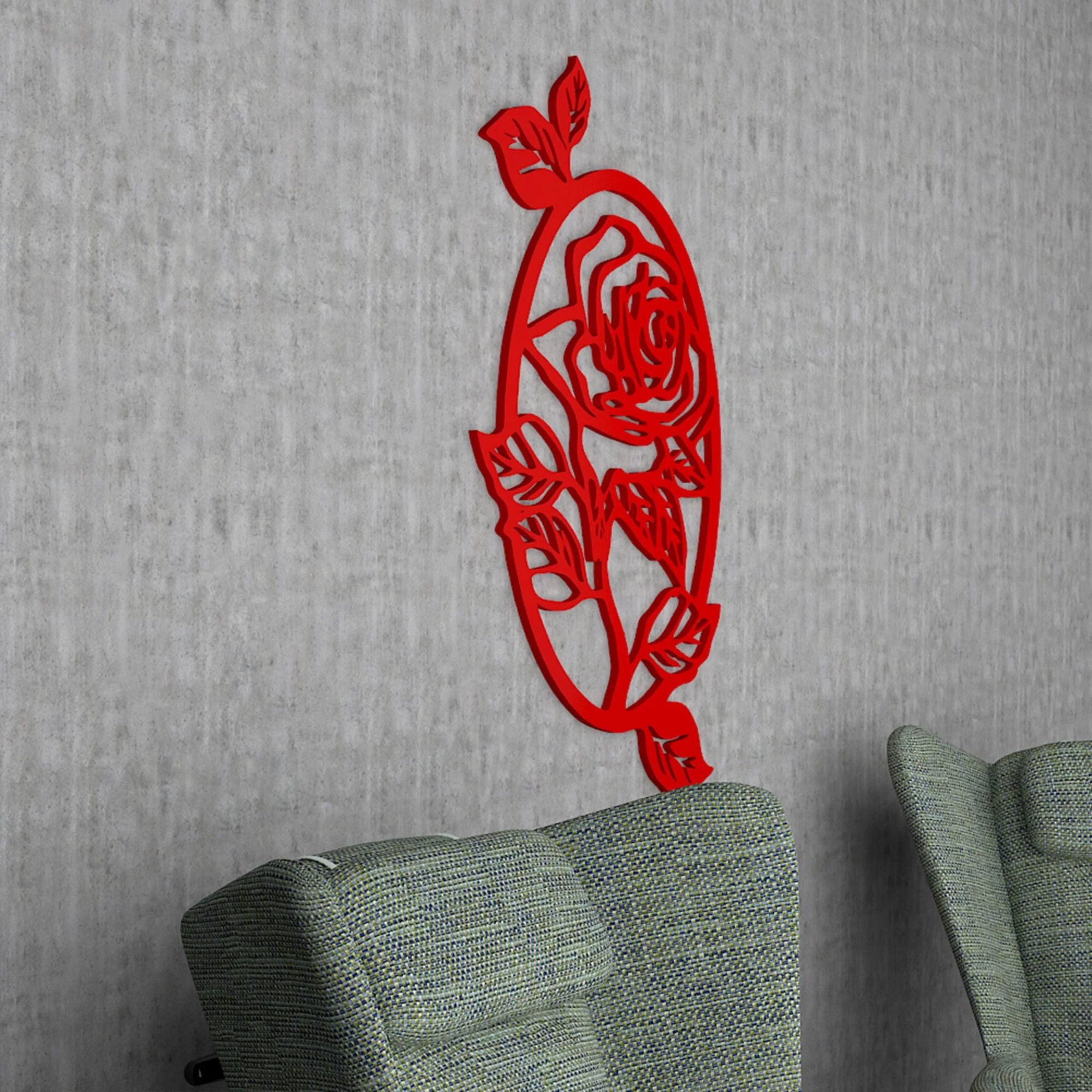 Beautiful Red Rose in Oval Shape Design Premium Quality Wooden Wall Hanging - Image 5