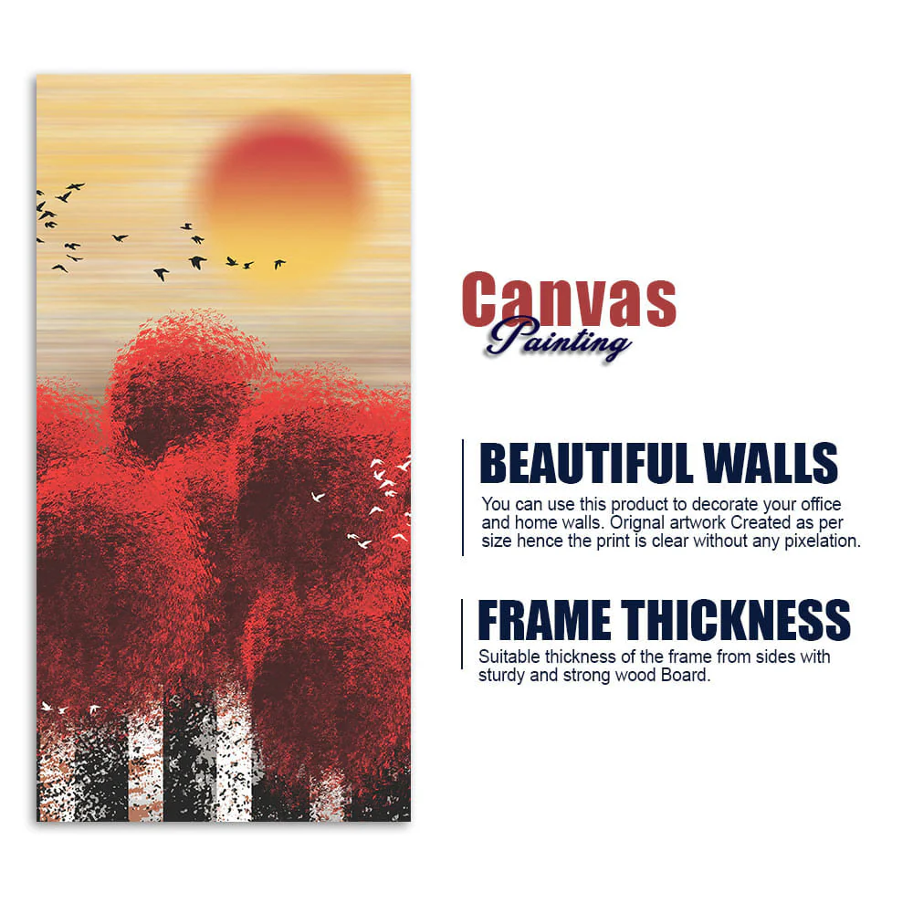 Beautiful Red Tree with Sunrise Scenery Canvas Wall Painting - Image 6