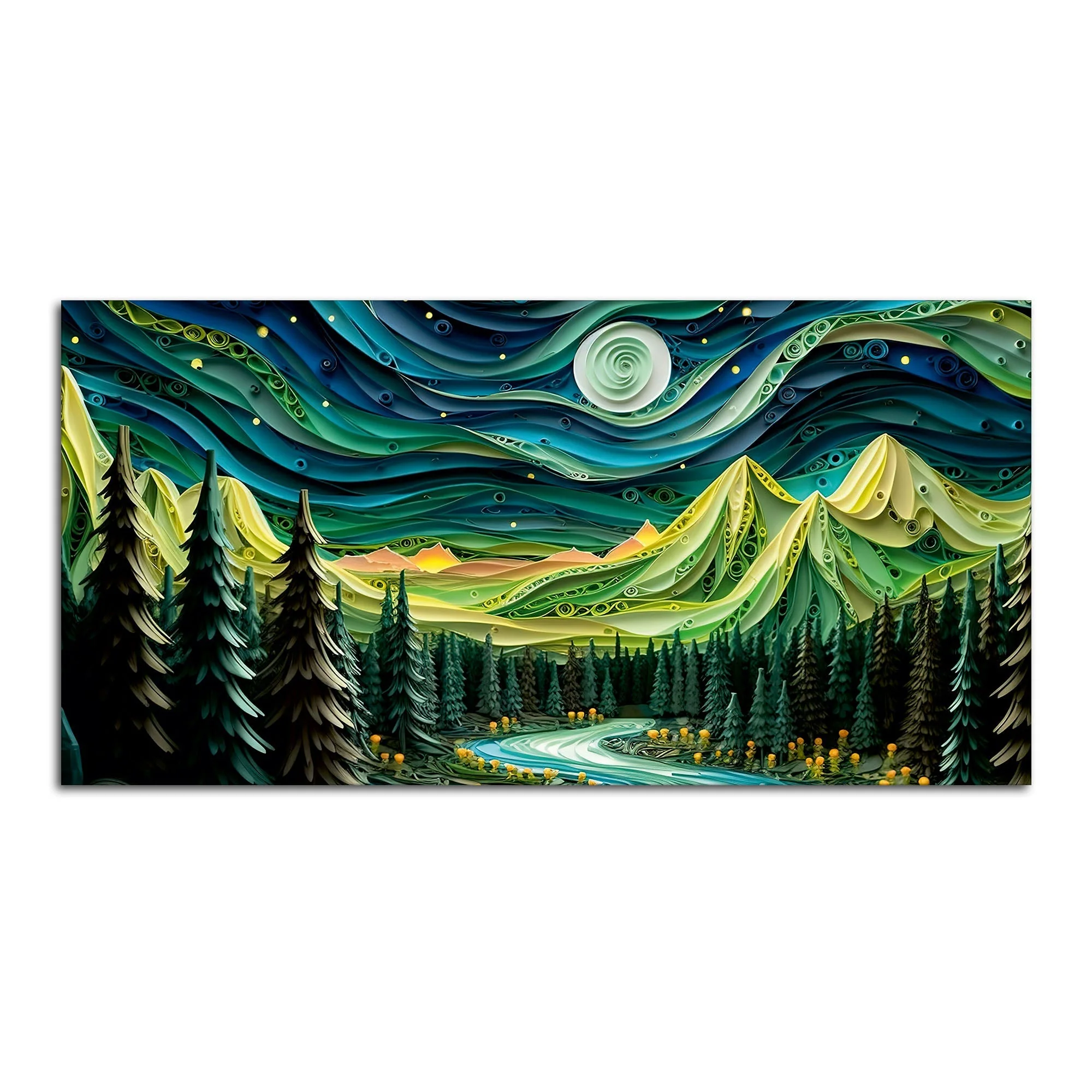 Beautiful River Surrounded by Mountains Canvas Wall Painting - Image 4