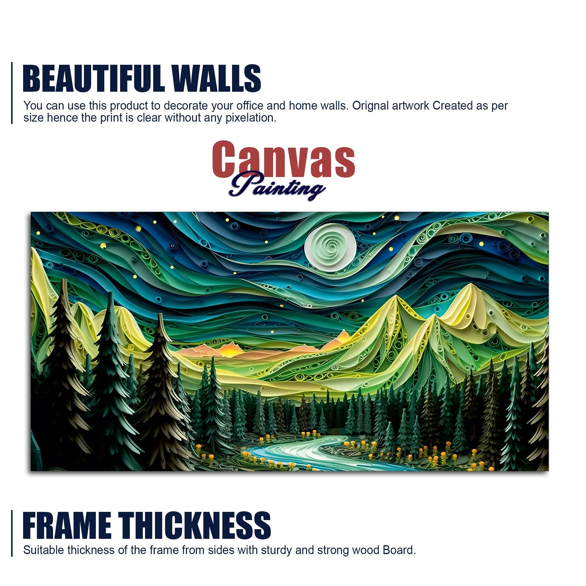 Beautiful River Surrounded by Mountains Canvas Wall Painting - Image 6