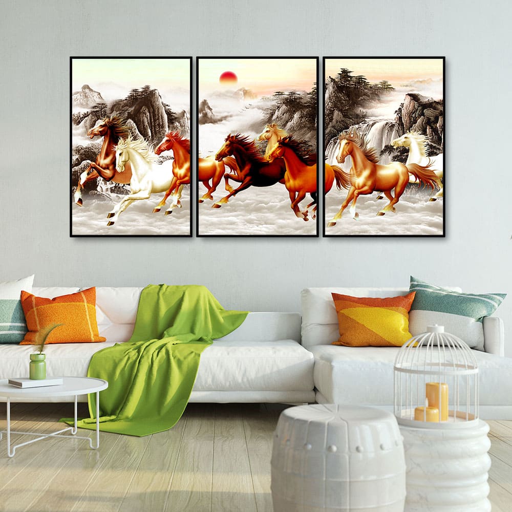 Beautiful Running Horses at Sunset Floating Canvas Wall Painting Set of 3 - Image 2