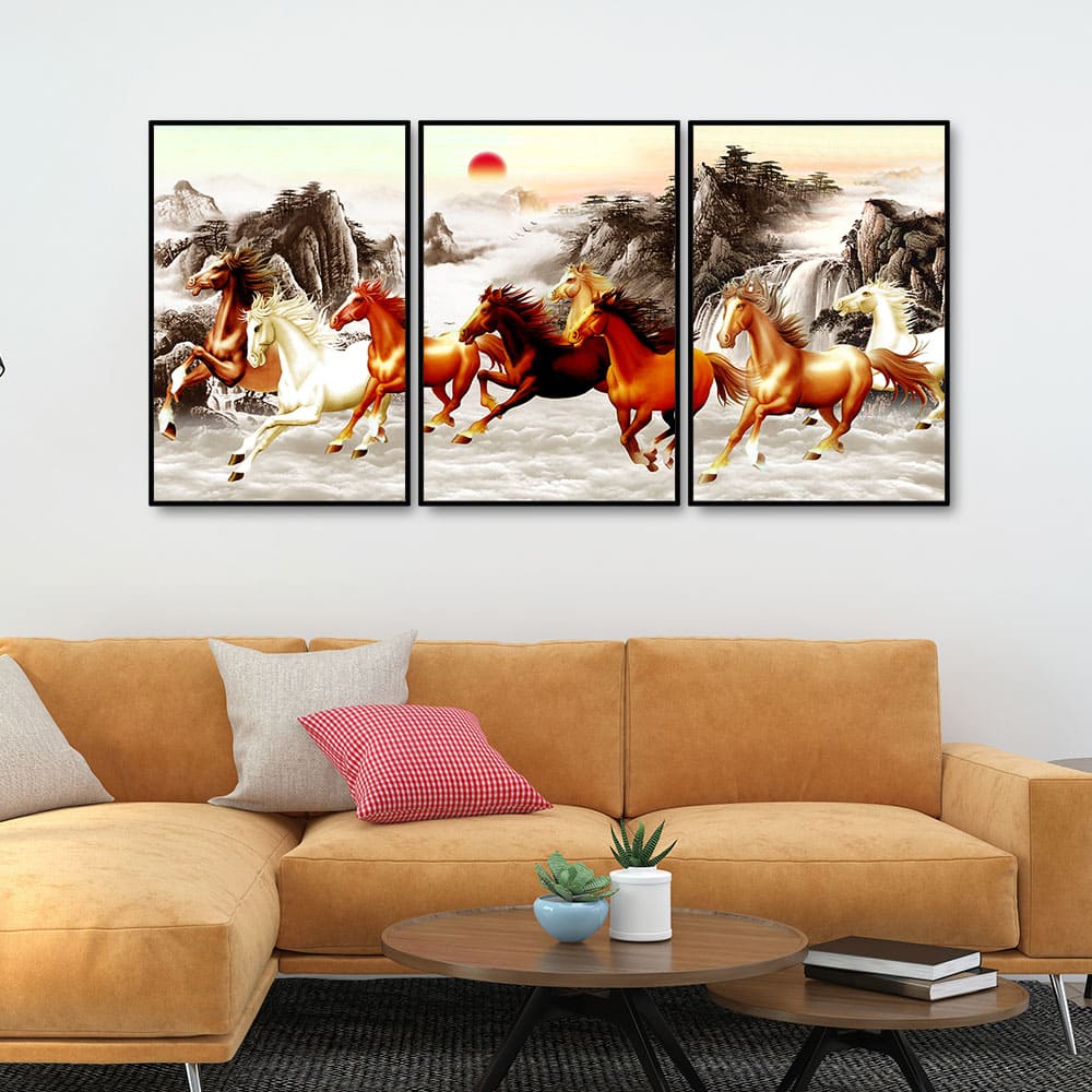 Beautiful Running Horses at Sunset Floating Canvas Wall Painting Set of 3 - Image 3