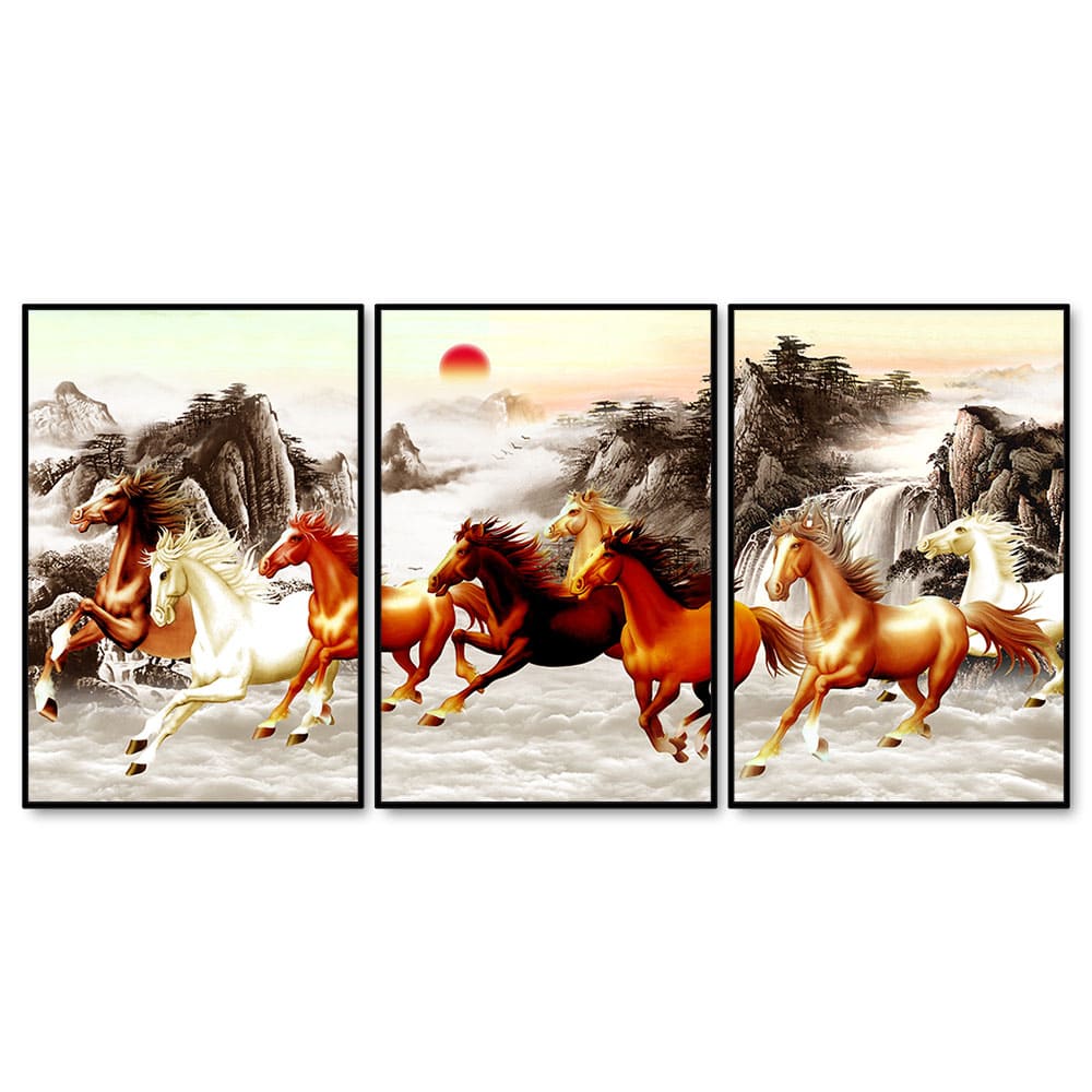 Beautiful Running Horses at Sunset Floating Canvas Wall Painting Set of 3 - Image 4