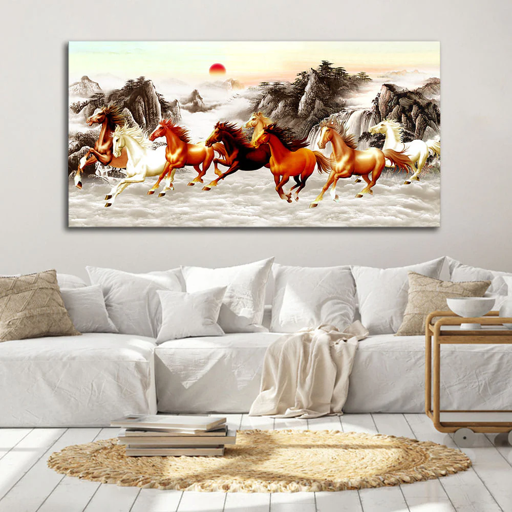 Beautiful Running Horses at Sunset Premium Canvas Wall Painting - Image 2