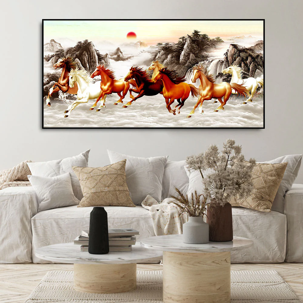 Beautiful Running Horses at Sunset Premium Canvas Wall Painting - Image 3