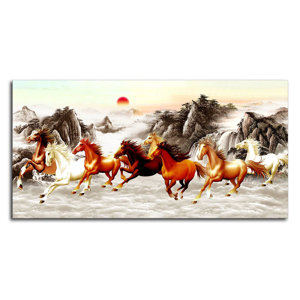 Beautiful Running Horses at Sunset Premium Canvas Wall Painting - Image 4