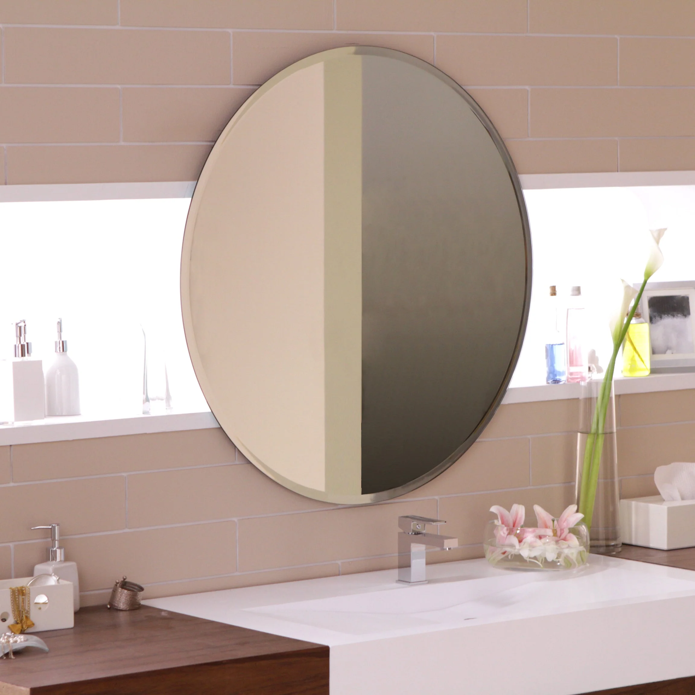 Beautiful Scandinavian Frameless Beveled Round Mirror - Image 2