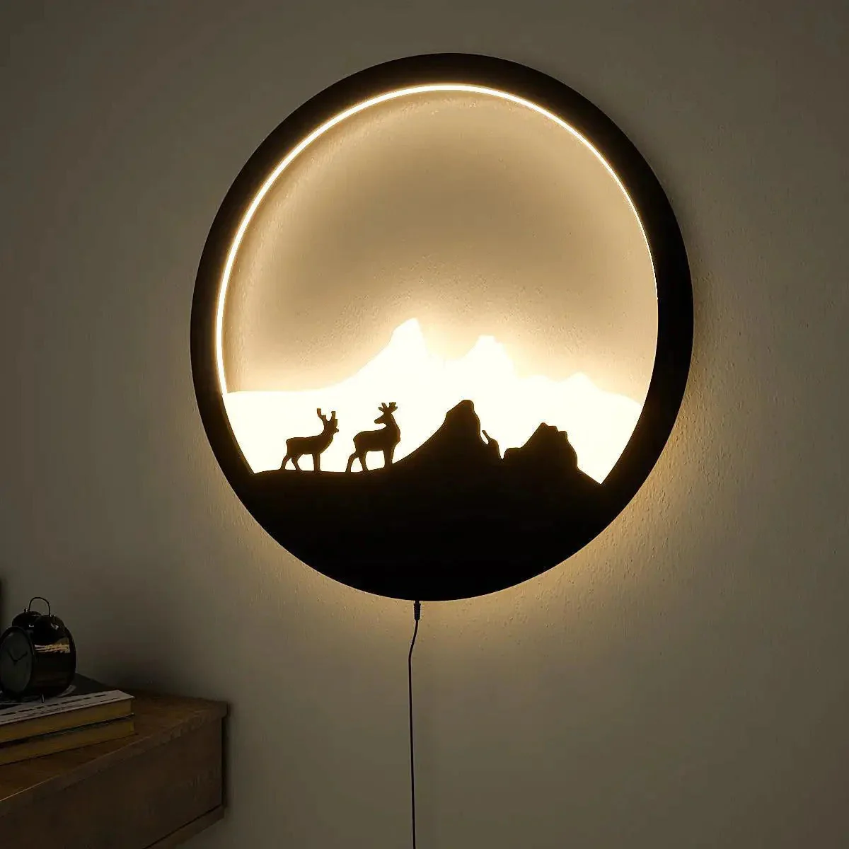 Beautiful Scenery Deer Wooden LED Wall Light Backlit Wall Art - Image 2