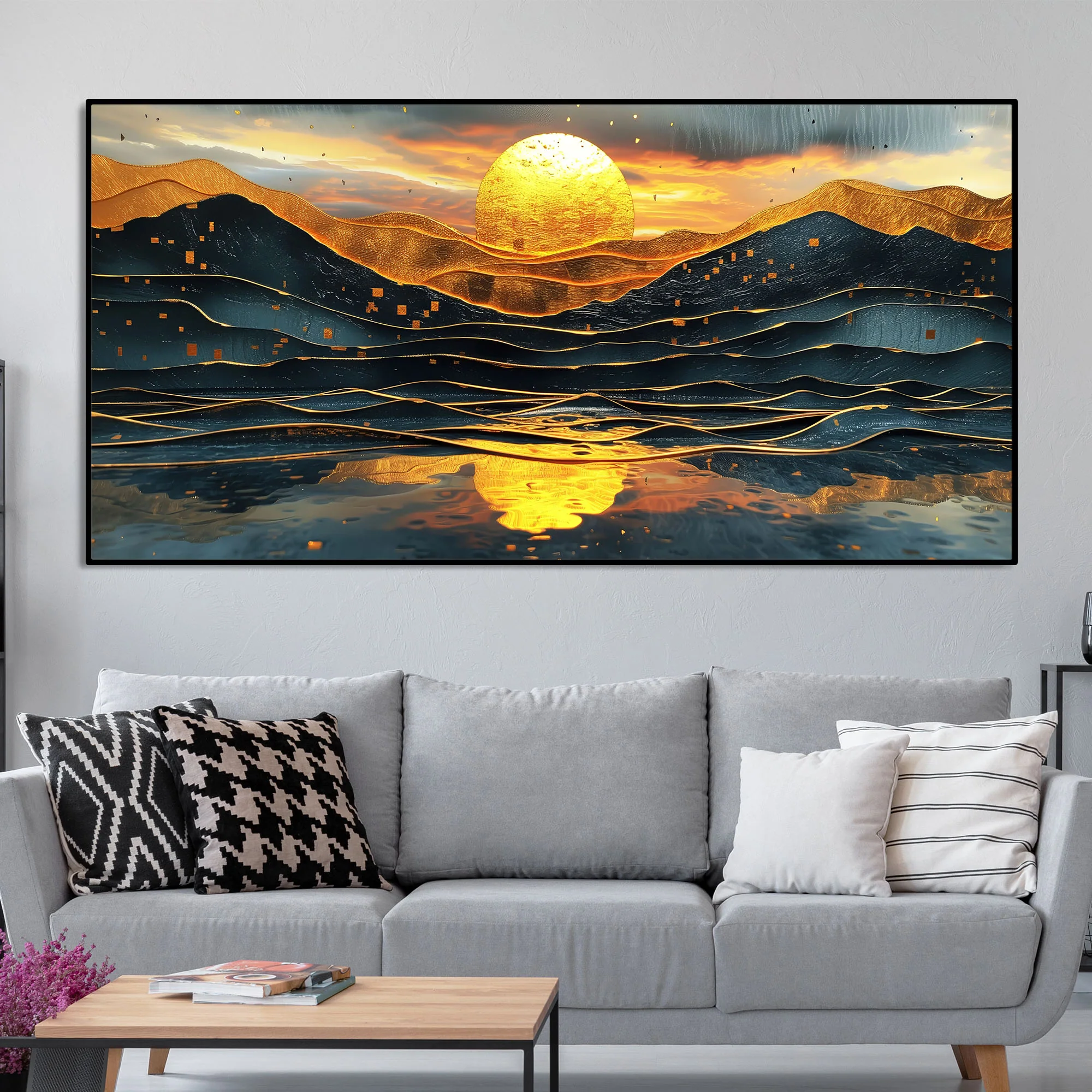 Beautiful Scenery of Mountain At Sunset Canvas Wall Painting - Image 3