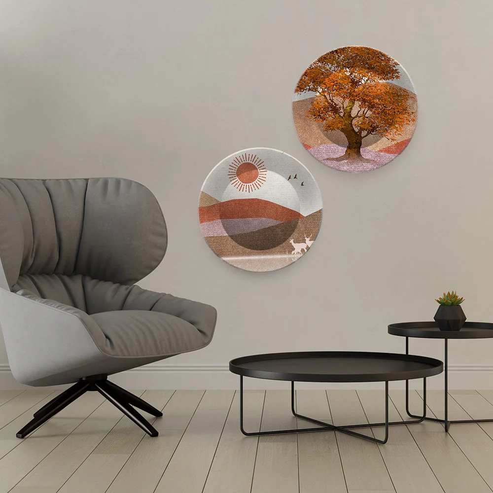 Beautiful Scenery of Mountain Landscape with Tree Hanging Plates of Two Pieces