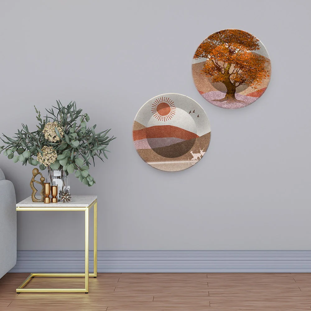 Beautiful Scenery of Mountain Landscape with Tree Hanging Plates of Two Pieces - Image 2