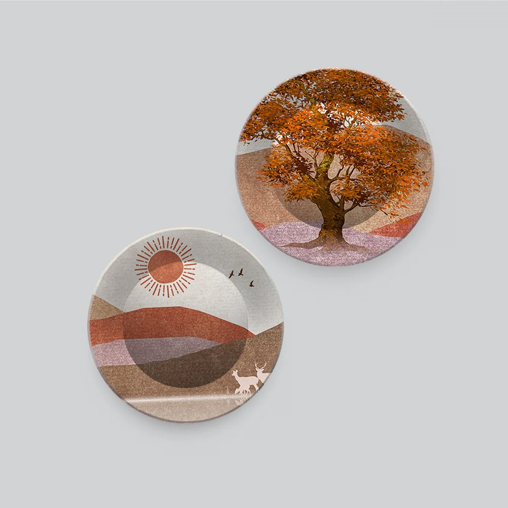 Beautiful Scenery of Mountain Landscape with Tree Hanging Plates of Two Pieces - Image 4