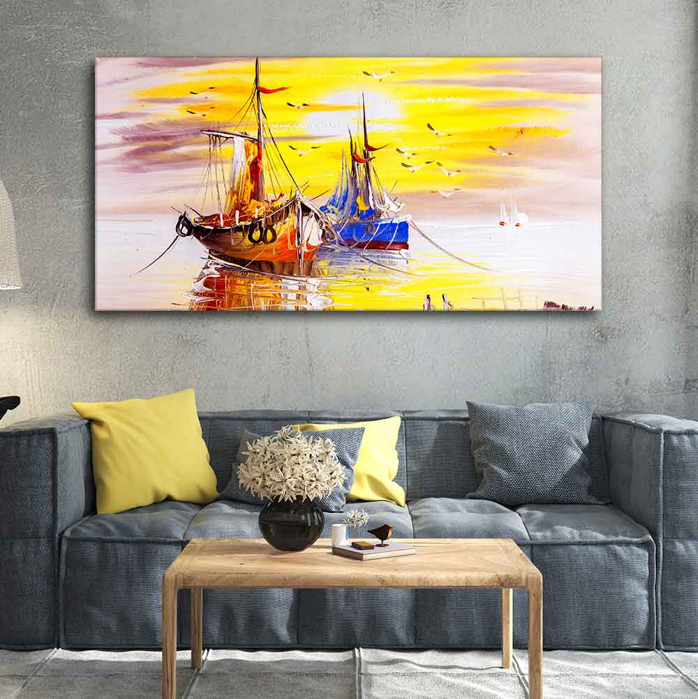 Beautiful Scenery of Sailing Ship on the Ocean Wall Painting - Image 3