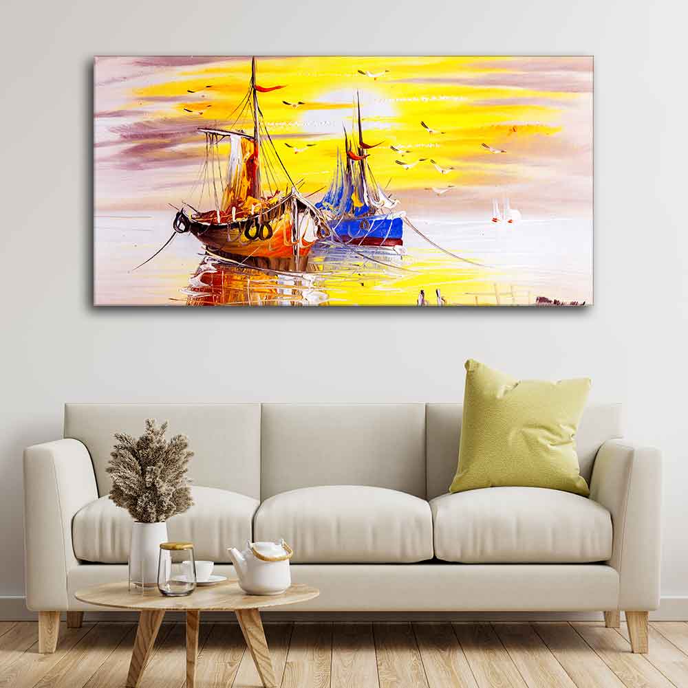 Beautiful Scenery of Sailing Ship on the Ocean Wall Painting - Image 4