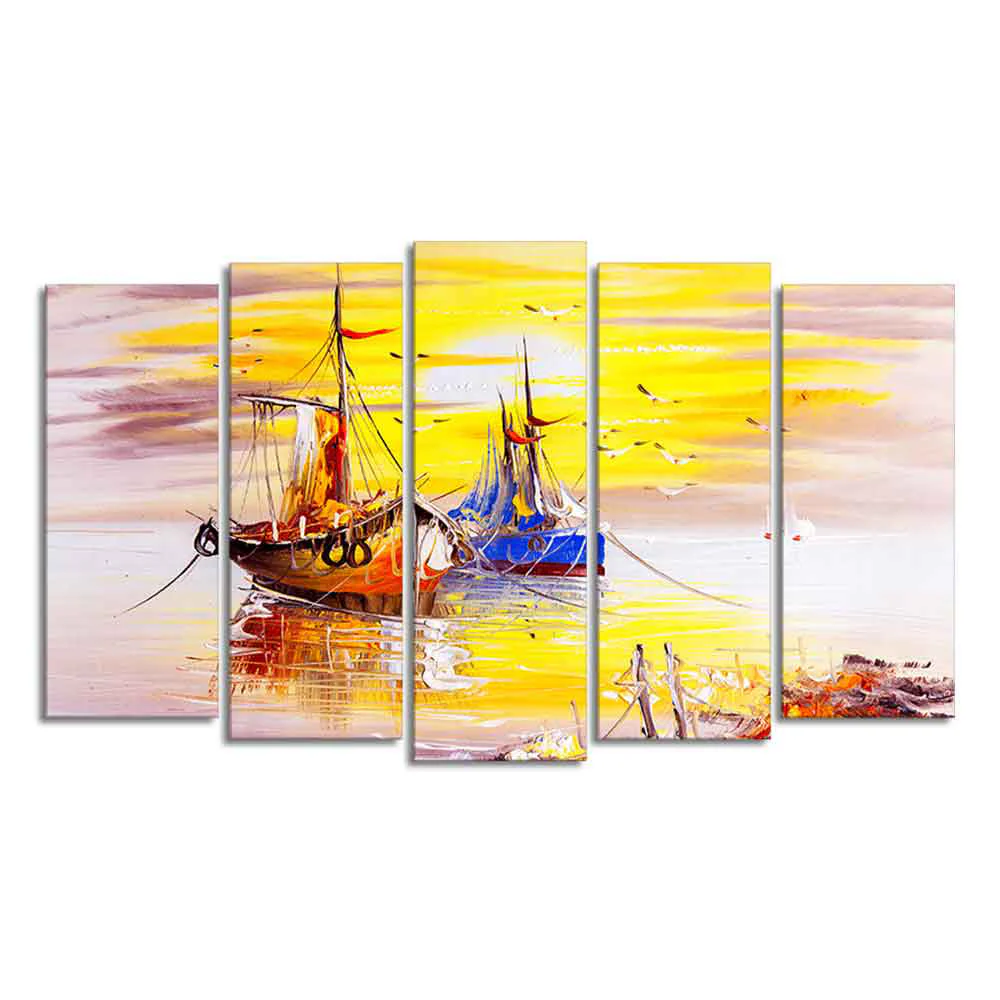 Beautiful Scenery of Sailing Ship on the Ocean Wall Painting Set of Five - Image 4