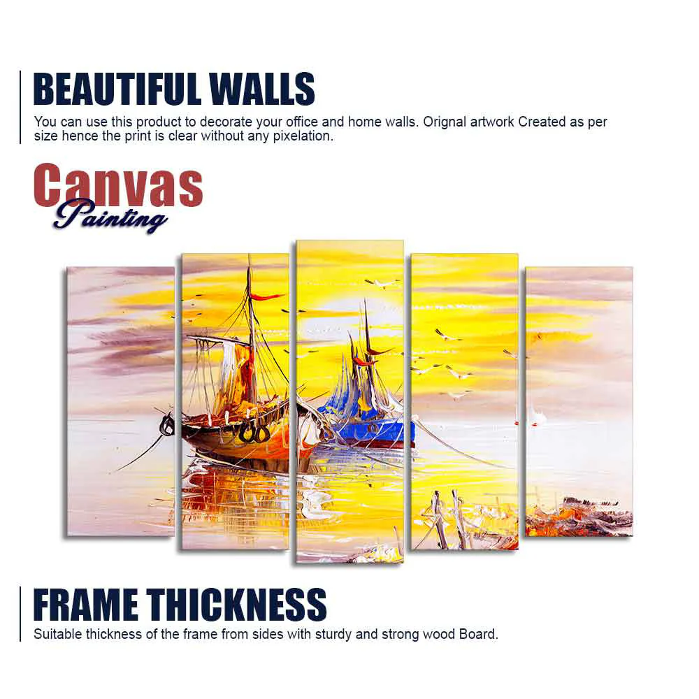 Beautiful Scenery of Sailing Ship on the Ocean Wall Painting Set of Five - Image 6