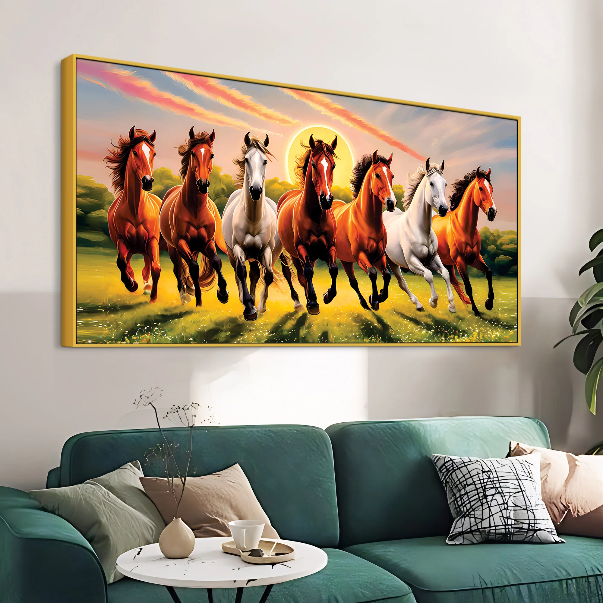 Beautiful Scenery of Seven Horses Canvas Wall Painting - Image 4