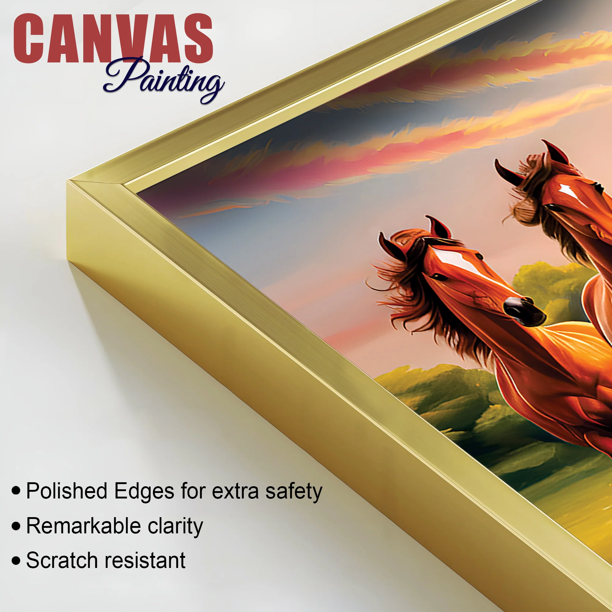 Beautiful Scenery of Seven Horses Canvas Wall Painting - Image 6