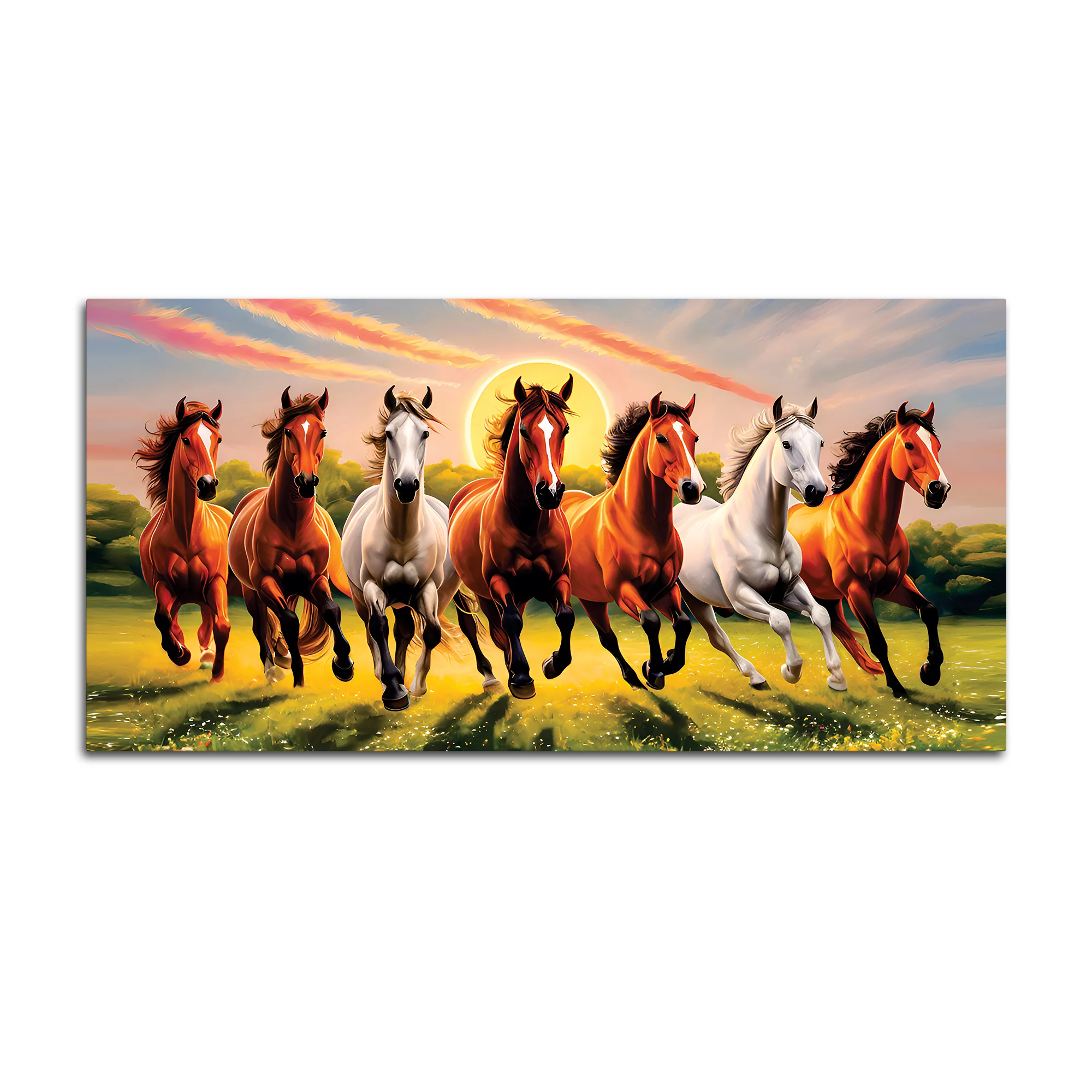 Beautiful Scenery of Seven Horses Canvas Wall Painting - Image 7