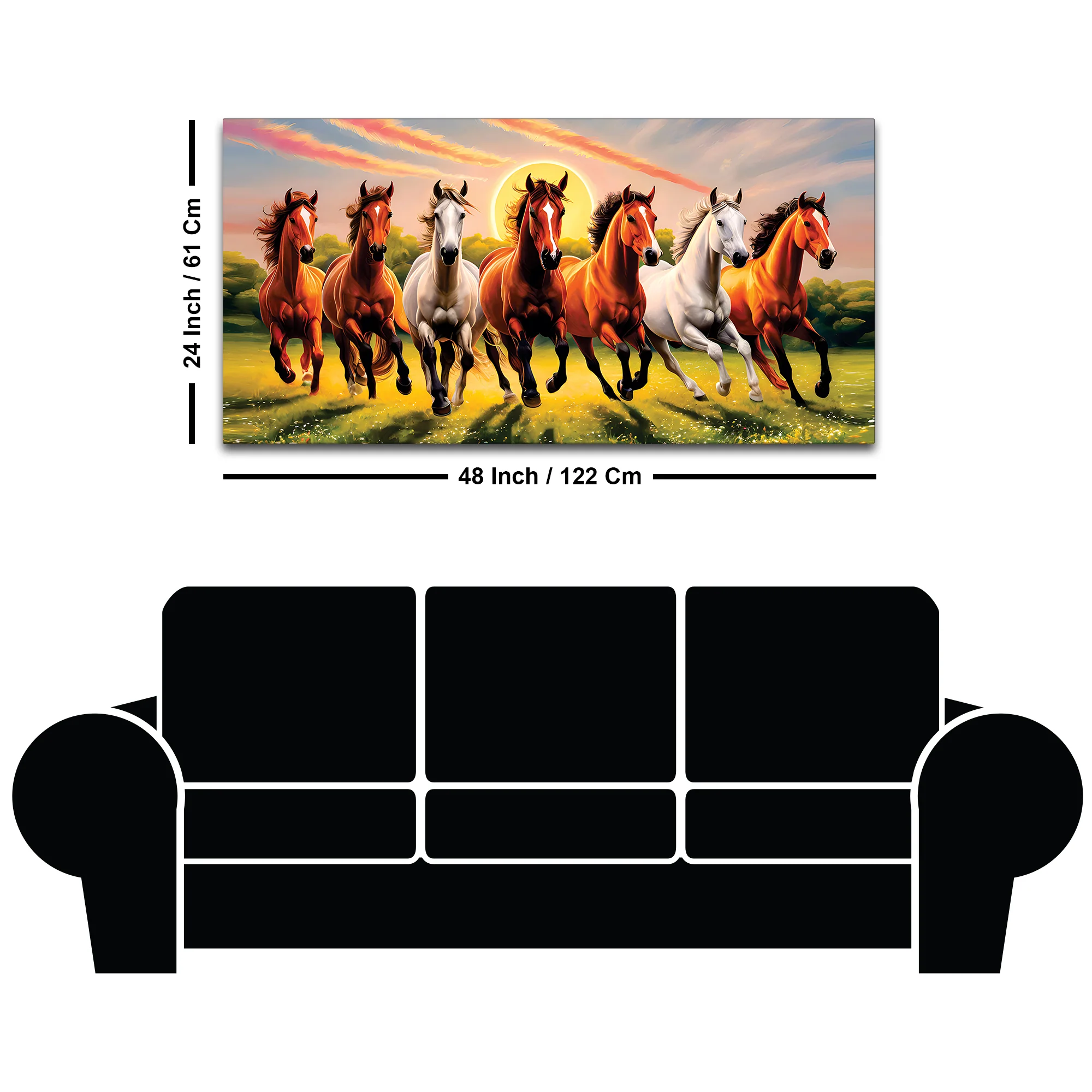 Beautiful Scenery of Seven Horses Canvas Wall Painting - Image 8