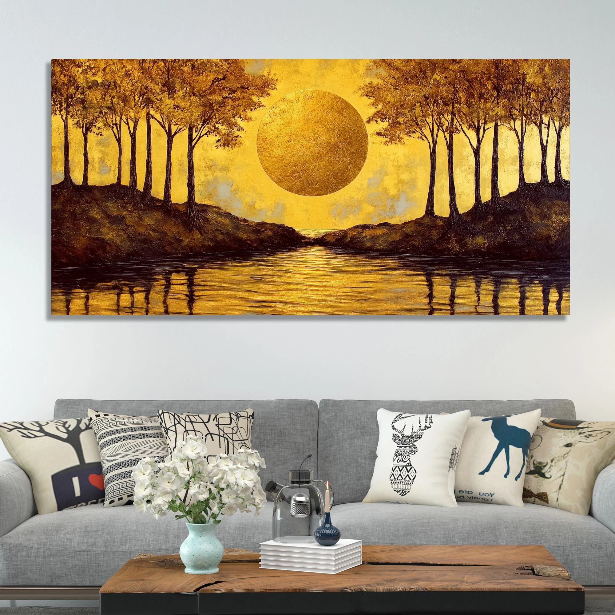 Beautiful Scenery of Sun Shining Premium Canvas Wooden Wall Painting - Image 2