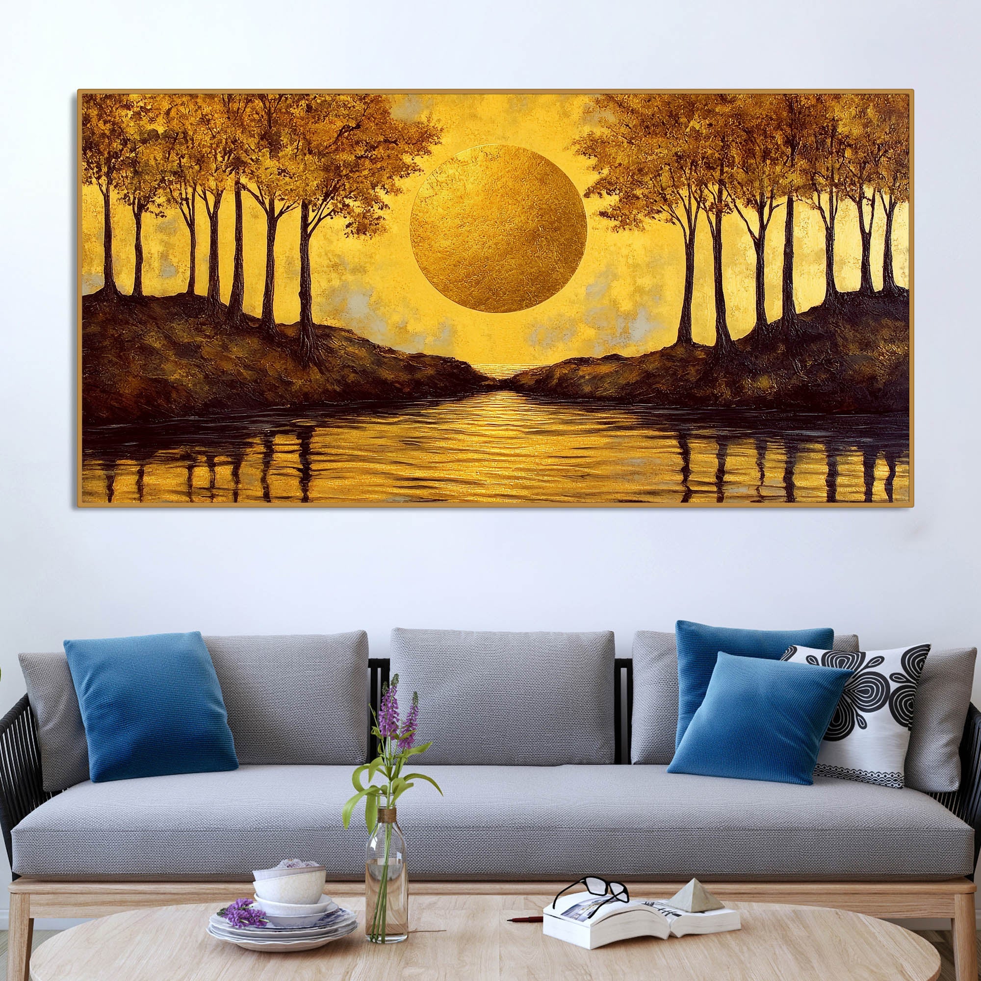 Beautiful Scenery of Sun Shining Premium Canvas Wooden Wall Painting - Image 3