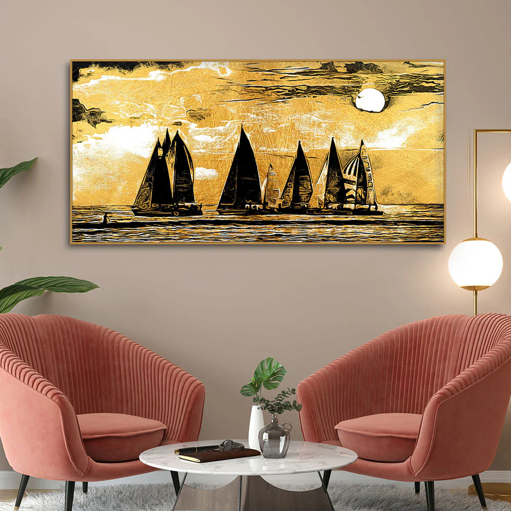 Beautiful Seascape with Boats Canvas Wall Painting - Image 3