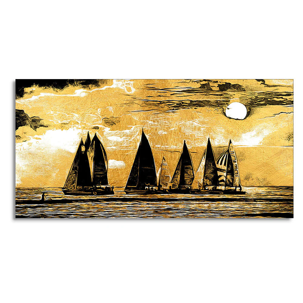 Beautiful Seascape with Boats Canvas Wall Painting - Image 4