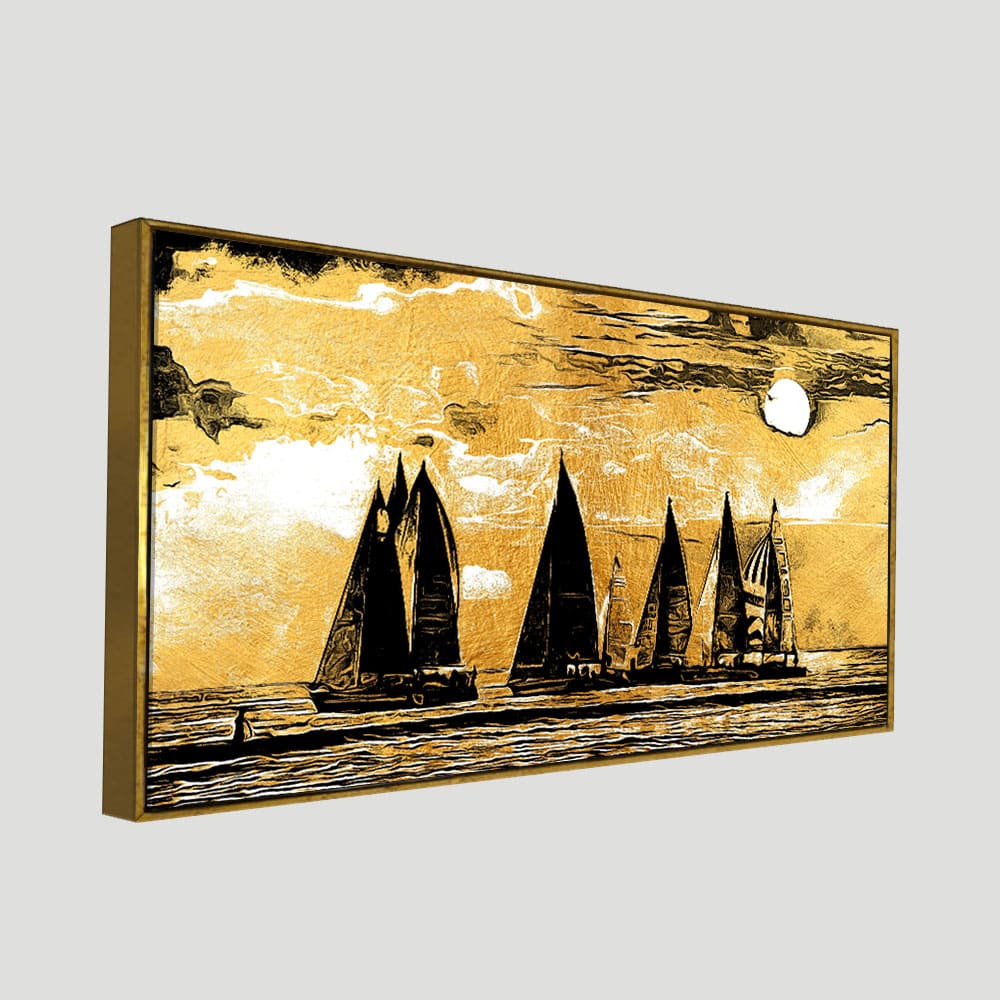Beautiful Seascape with Boats Canvas Wall Painting - Image 5