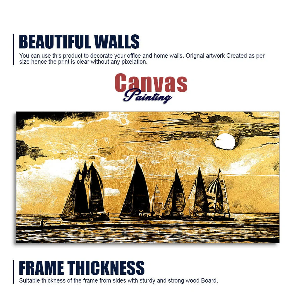 Beautiful Seascape with Boats Canvas Wall Painting - Image 6