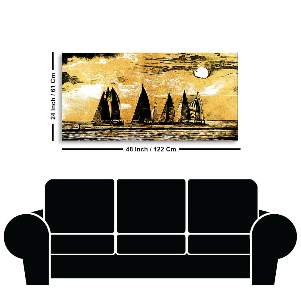 Beautiful Seascape with Boats Canvas Wall Painting - Image 7