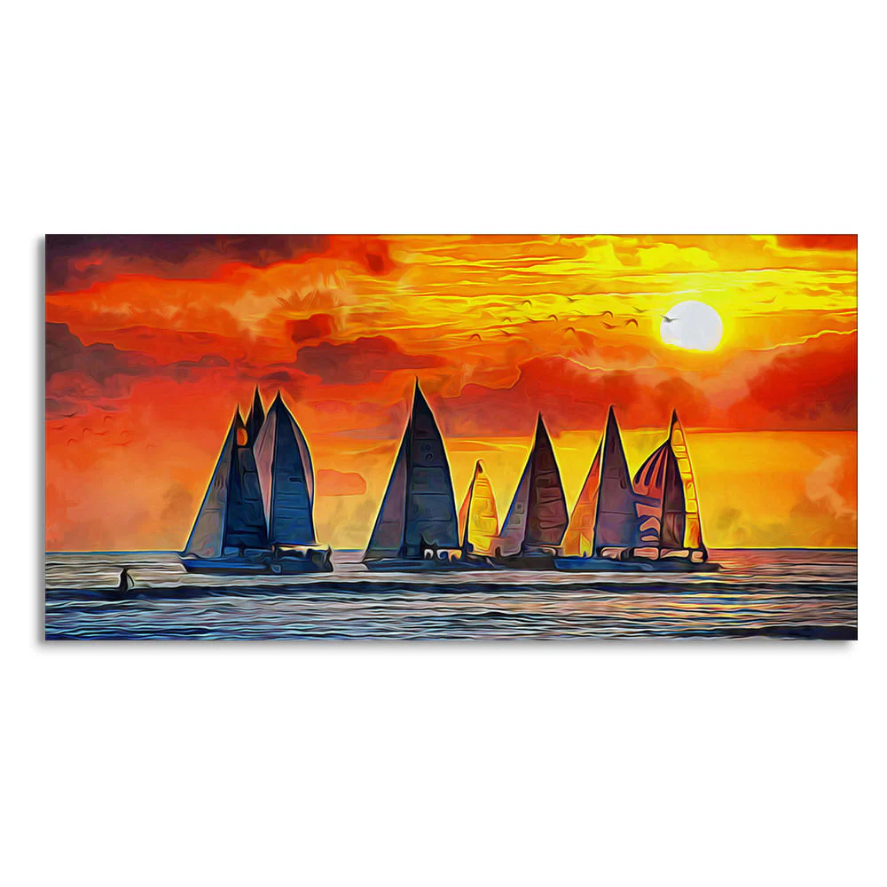 Beautiful Seascape with Sunset Canvas Wall Painting - Image 4