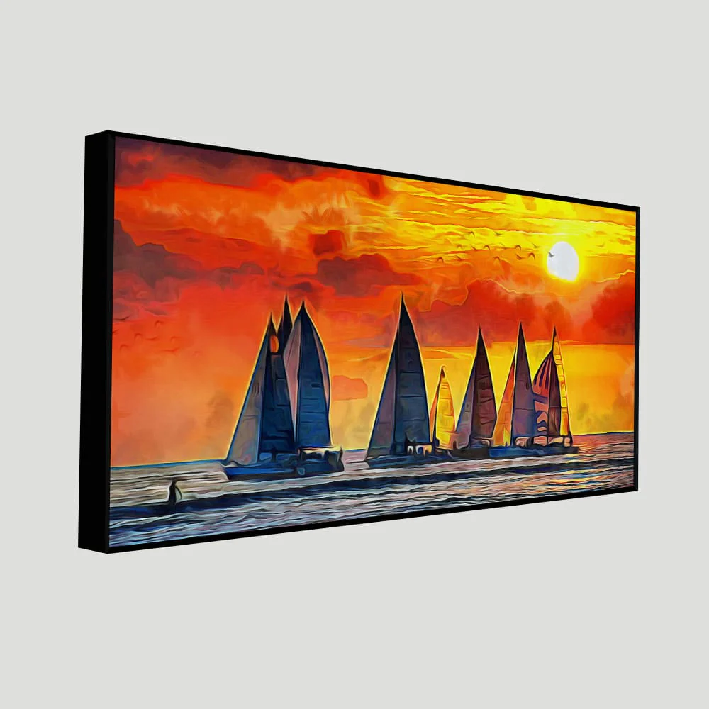 Beautiful Seascape with Sunset Canvas Wall Painting - Image 5