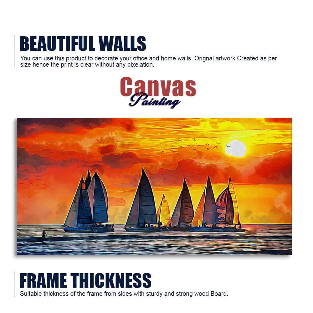 Beautiful Seascape with Sunset Canvas Wall Painting - Image 6