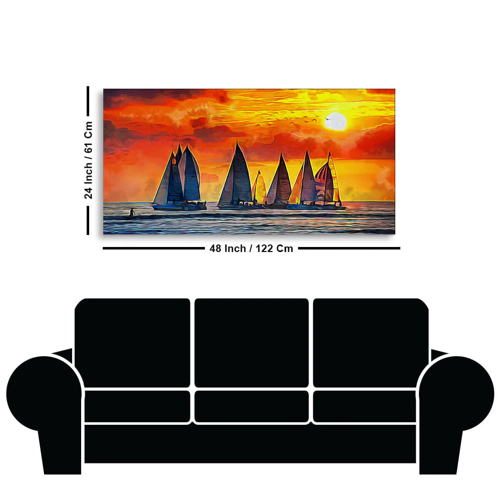 Beautiful Seascape with Sunset Canvas Wall Painting - Image 7