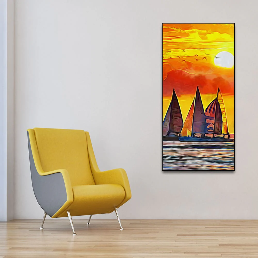 Beautiful Seascape with Sunset Wall Painting - Image 3