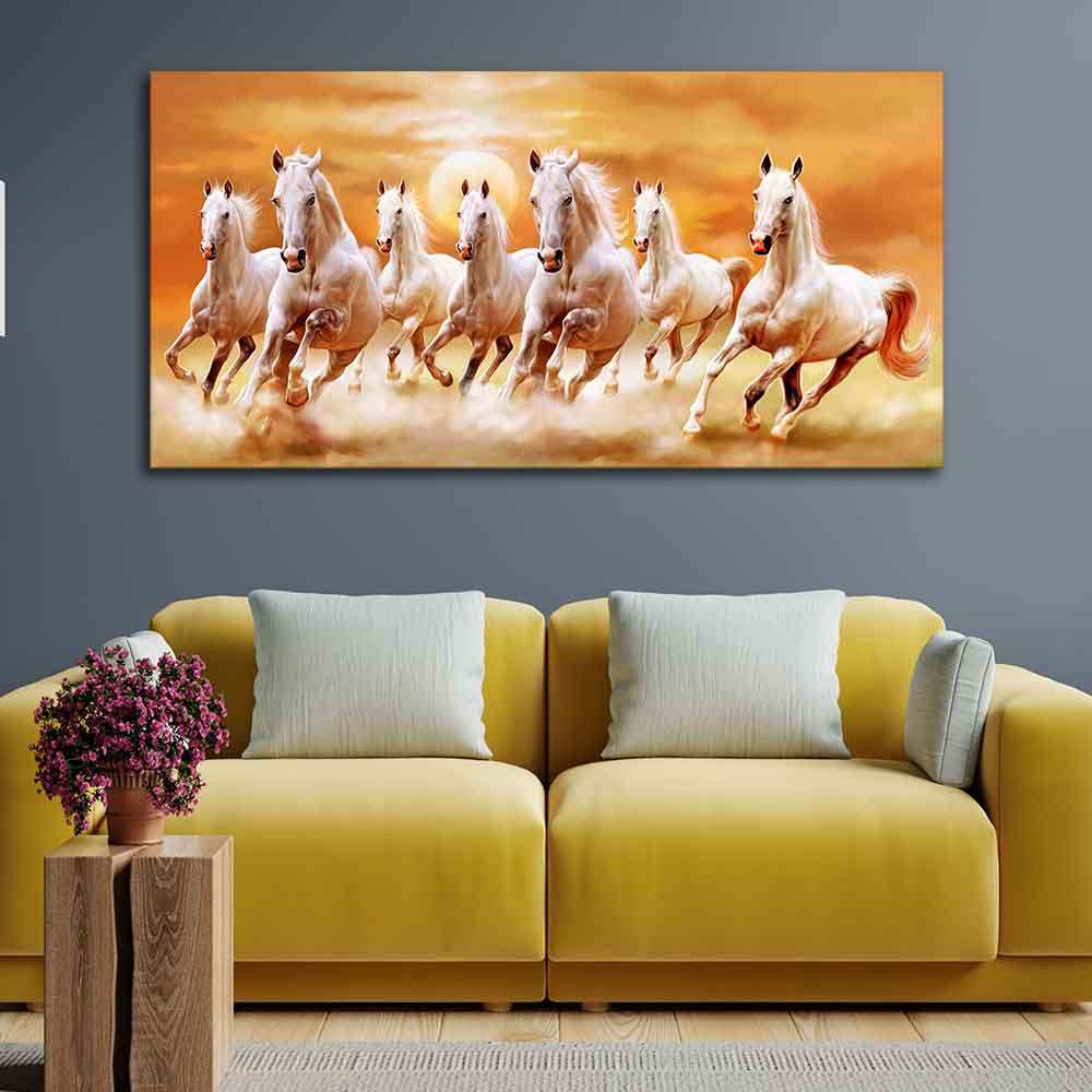 Beautiful Seven Running Horses Canvas Big Wall Painting - Image 2